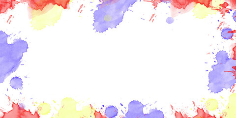 Fototapeta premium Colorful paint splatters border dynamic abstract artistic grunge frame on black background creative design digital art