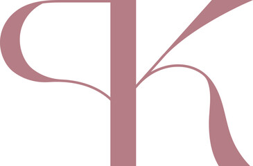 Fototapeta premium Elegant and artistic monogram with stylized letters r and k in a dusty rose hue
