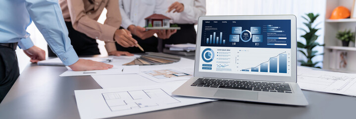 Business data dashboard provide business intelligence analytic for marketing strategy planning brisk with big data set to analyze customer demands and foreseeing business future © InfiniteFlow