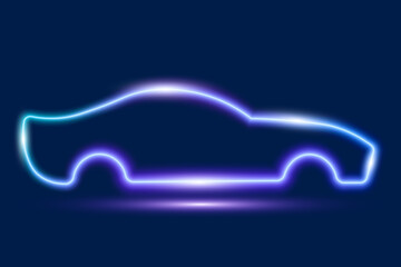 Neon car side view, vector illustration.