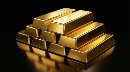 Pure Gold Bars Stacked on Black Background &ndash; Luxury Investment Concept