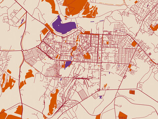 Obraz premium Geographic city layout of Almetyevsk, Russian Federation