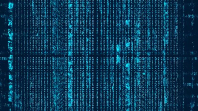 A digital representation with glowing blue coding on a dark background