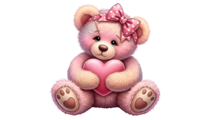 Cute pink teddy bear holding heart isolated on white adorable romantic valentine