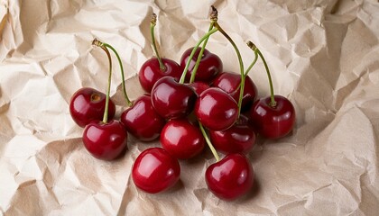 Cherry Fruit On A Transparent Background On Crumpled Paper