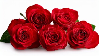 Five Red Roses Isolated On White Background
