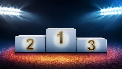 Three Illuminated Podiums For First Second And Third Place Winners