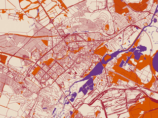 Obraz premium Minimal city map of Lipetsk, Russian Federation with burgundy linework on cream