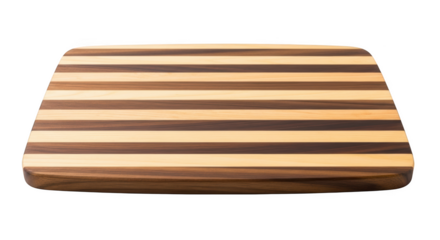 Wooden cutting board with horizontal striped pattern walnut and maple wood butcher block isolated on transparent background