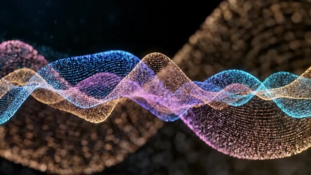 Glowing particles forming abstract wave lines smooth motion background digital flow animation enhanced