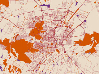 Obraz premium City layout poster — Saransk, Russian Federation – warm boho color palette