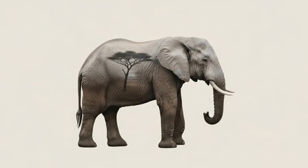 Obraz premium double exposure of a elephant with elephant habitat nature background, animal silhouette, animal photography, wilderness and conservation