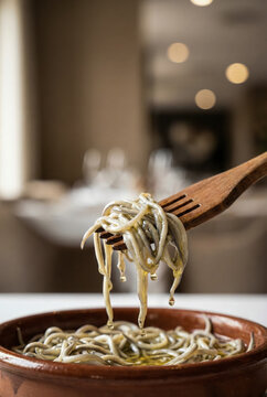 Close Up of Baby Eels Angulas on Wooden Fork