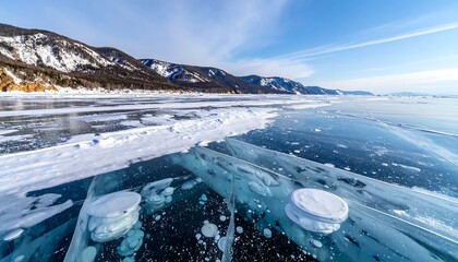Frozen Lake Baikals Icy Beauty in Winter Landscape.