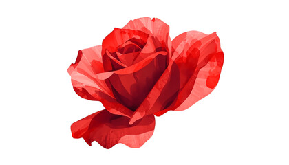 A vibrant red paper rose on transparent background