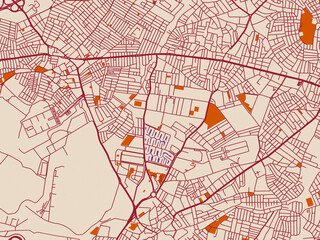 Obraz premium City layout poster — Sancaktepe, Türkiye – burgundy linework on cream