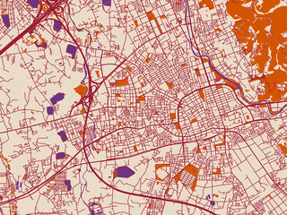 Fototapeta premium Street map of Taoyuan City, Taiwan in cream and burgundy map
