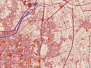 Obraz premium City map of Yongkang, Taiwan – burgundy linework on cream