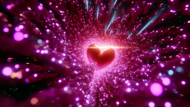 A Mesmerizing Journey Through a Cosmic Heart of Light and Color, Creating a Beautiful Explosion of Sparkling Particles and Radiant Energy, Capturing the Essence of Love and Passion in a Vibrant Visual