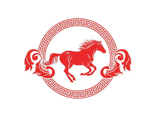 Red horse in geometric circle isolated on transparent background