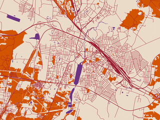Obraz premium Street network map of Kovel, Ukraine, warm boho color palette