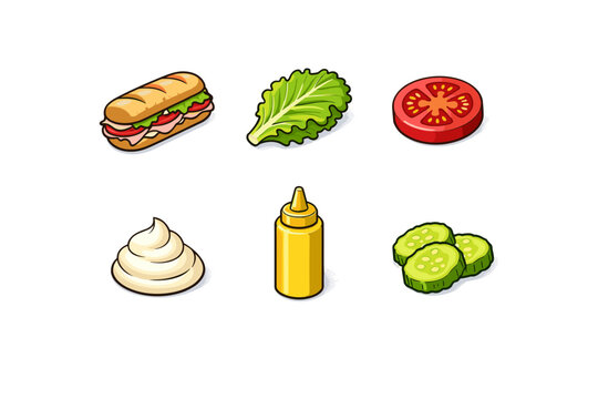 Fresh sandwich ingredients set with isometric style for culinary design