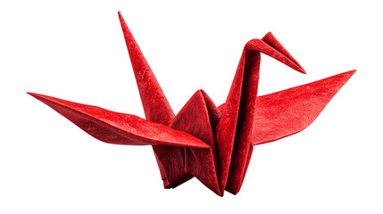 Crafting a red paper origami crane with clean geometric folds in a simple design for art and decoration