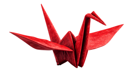 Crafting a red paper origami crane with clean geometric folds in a simple design for art and decoration