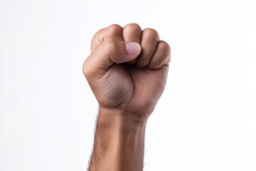 Raised fist gesture symbolizing strength and unity against white background