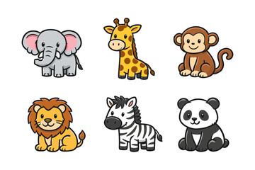 Fototapeta premium Cute cartoon safari and jungle animals collection for kids design projects