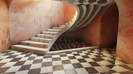 wooden staircase in the old house