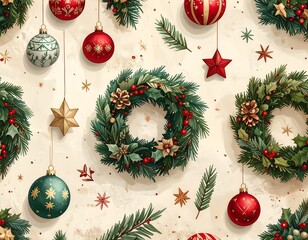 Festive Christmas Decorations - Wreaths, Ornaments, and Holiday Cheer.