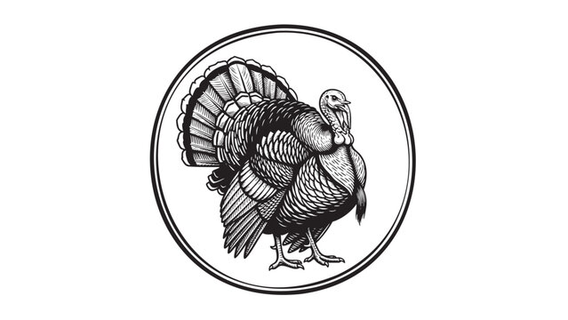 Detailed illustration of a wild turkey with feathers spread isolated