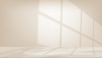 Background design brown wall showroom studio with shadow on empty floor for product presentation.Vector minimal soft reflect light, shadow for Autumn,Winter backdrop design for cosmetic, beauty	