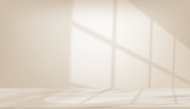 Background design brown wall showroom studio with shadow on empty floor for product presentation.Vector minimal soft reflect light, shadow for Autumn,Winter backdrop design for cosmetic, beauty	