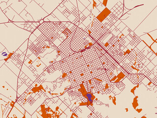 Obraz premium Street network map of Tandil, Argentina, burgundy linework on cream
