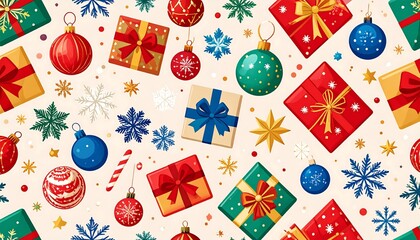 Festive Christmas Gifts and Ornaments Background for Holiday Celebrations.
