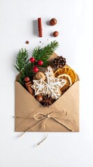 Festive Christmas Envelope with Gingerbread and Holiday Decorations.