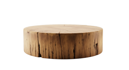 Rustic wooden log slice display stand wood grain texture isolated on transparent background