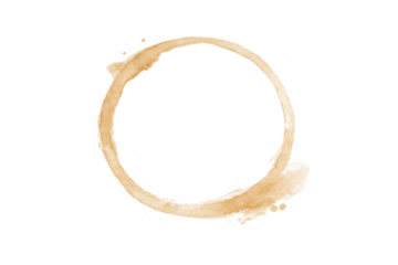 Coffee cup stain creating a brown circle mark with unique texture, liquid ring on transparent background