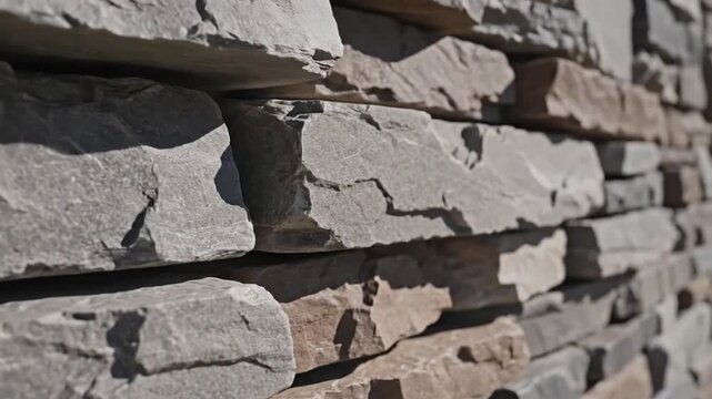 Stacked Natural Stone Wall Texture Close Up Outdoor Lighting.