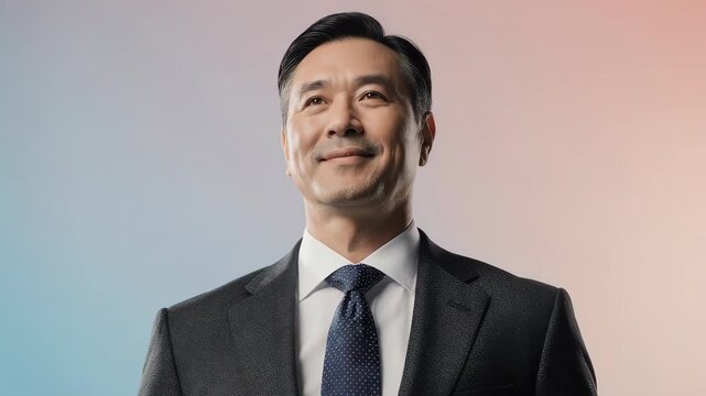 Successful Asian Businessman in a Formal Suit Portrait Smiling Confidently