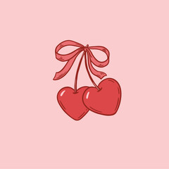 Cherry with bow doodle vector illustration