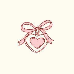 Cute romantic heart shaped locket vector doodle illustration