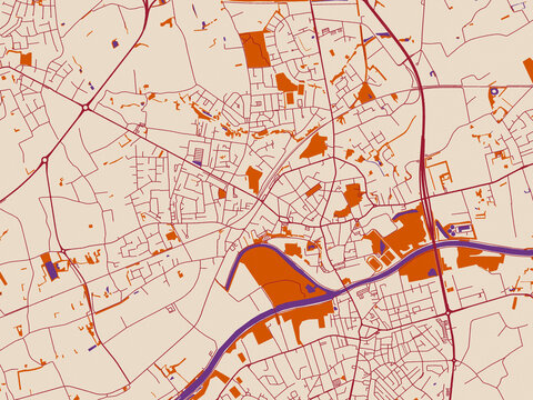 Simplified city layout of Menen, Belgium