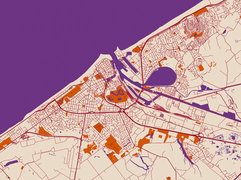 Clean urban street map of Oostende, Belgium