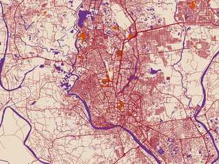 Obraz premium Urban map poster of Dhaka, Bangladesh – warm boho color palette