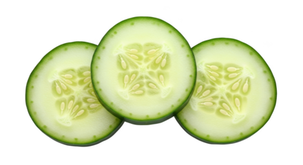 Fresh sliced cucumber cross sections revealing seeds arrangement healthy green diet isolated on transparent background