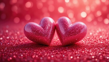 Obraz premium Radiant red hearts sparkling in a glittery embrace