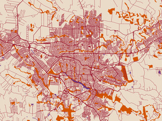 Fototapeta premium Minimal city map of Londrina, Brazil with burgundy linework on cream